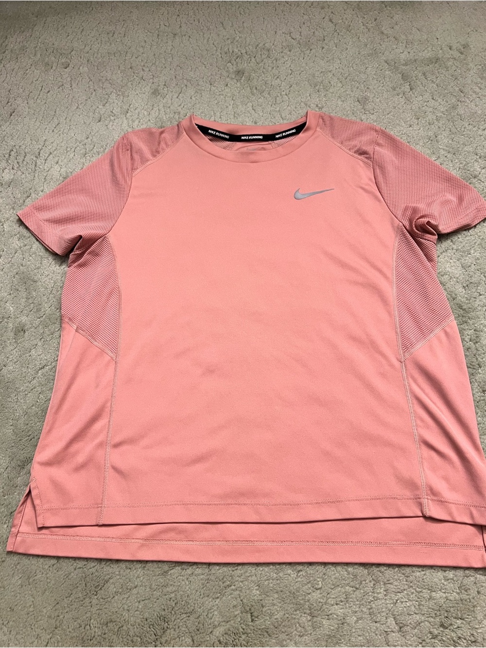 Nike Women’s Short Sleeve Dri-FIT Crew Shirt - Salmon Pink with Silver Swoosh